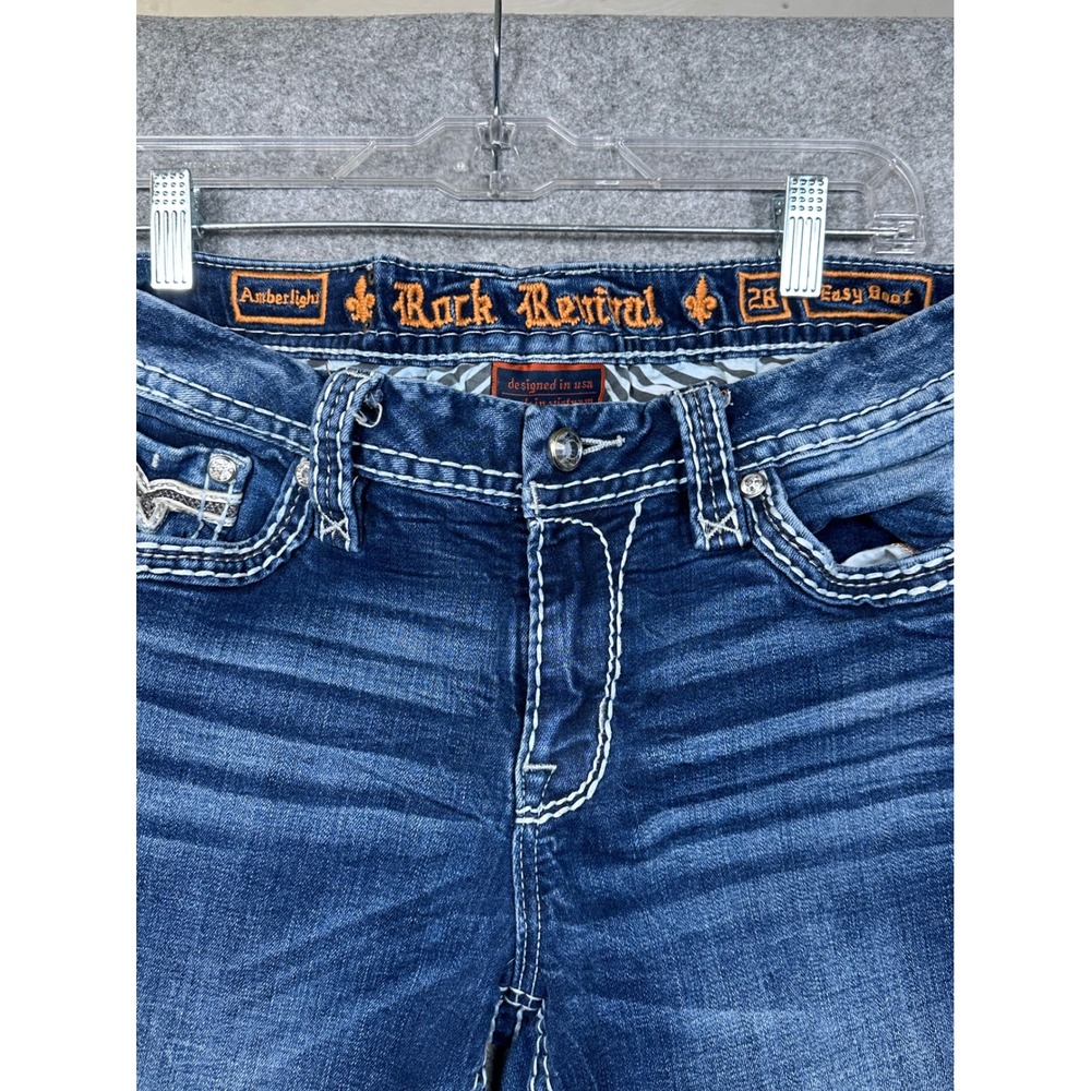 Rock Revival Amberlight Easy Boot Jeans Size 28 Dark Wash Sequin Embellished Y2K